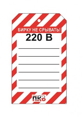 Предупреждающая бирка "Напряжение 200В", ПВХ, 70х115 мм, арт.  PKBS96